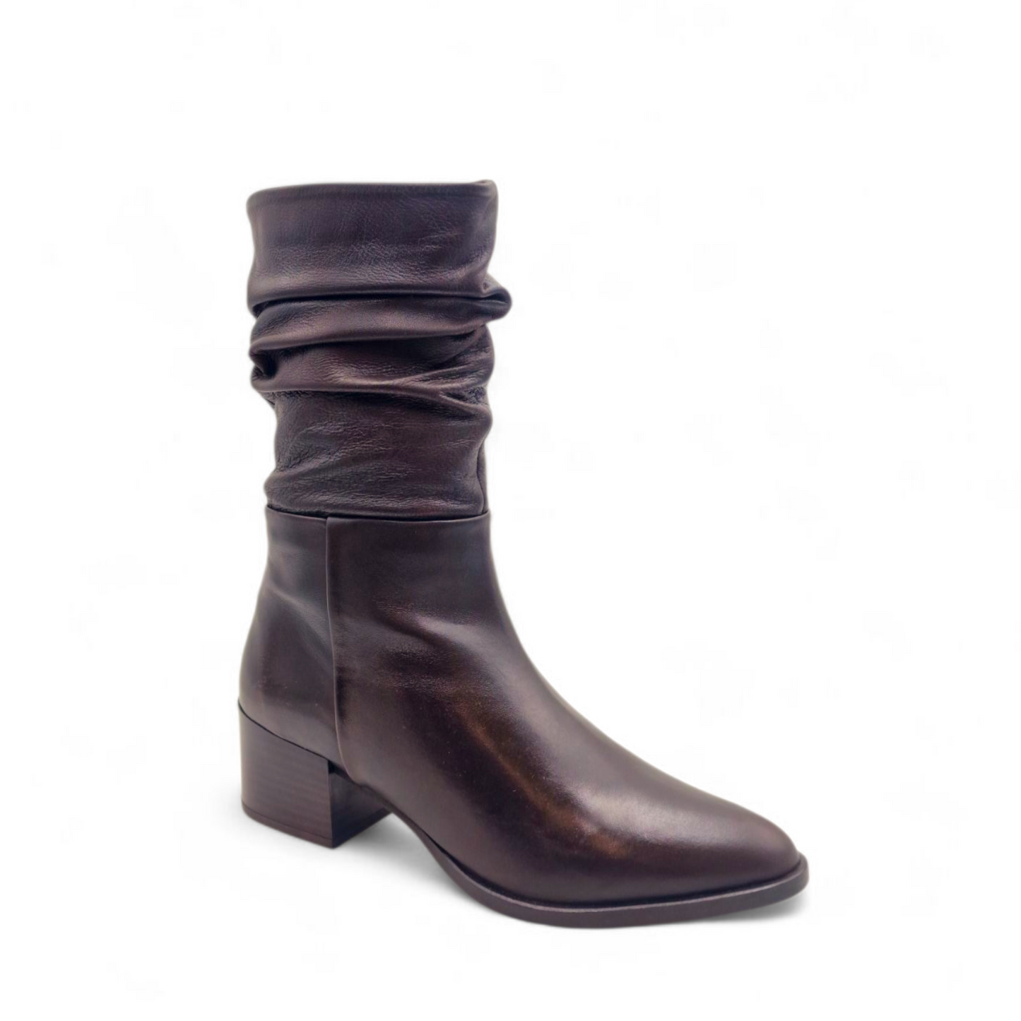 Mezzo Stivale Donna Tacco in Pelle Cioccolato
