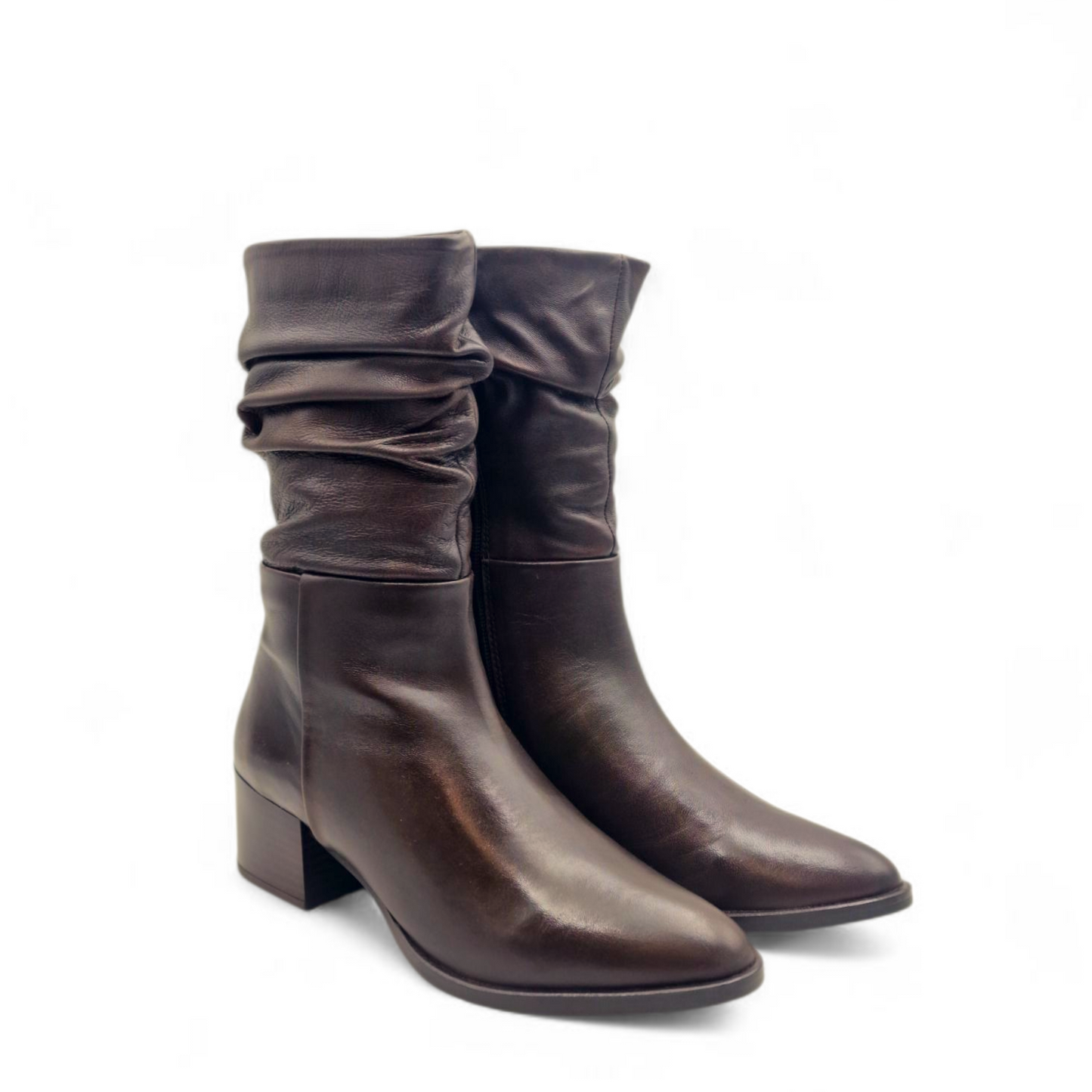 Mezzo Stivale Donna Tacco in Pelle Cioccolato