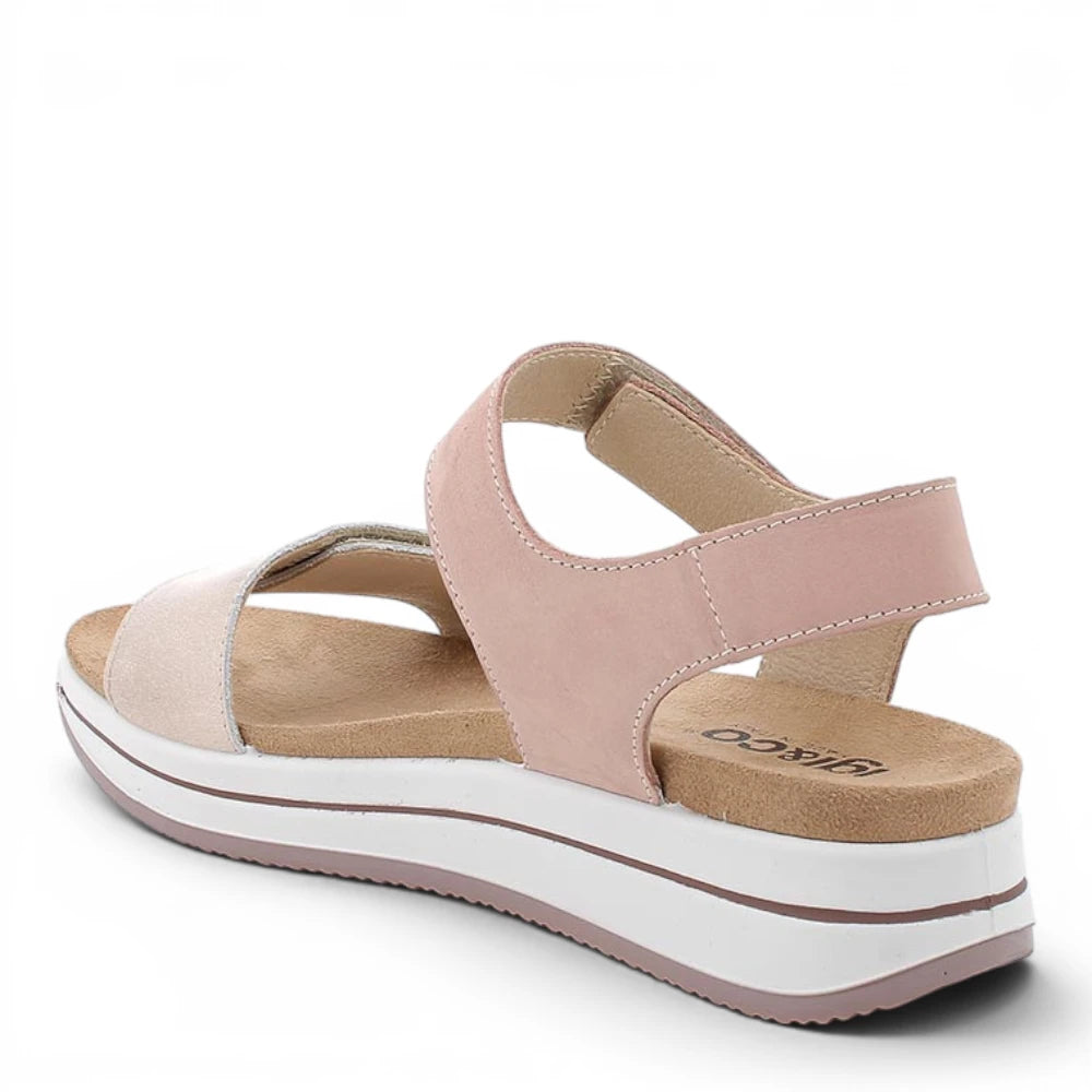 Sandalo Donna Igi&co con fascia regolabile in Pelle Champagne - Rosa - Cinturino a strappo