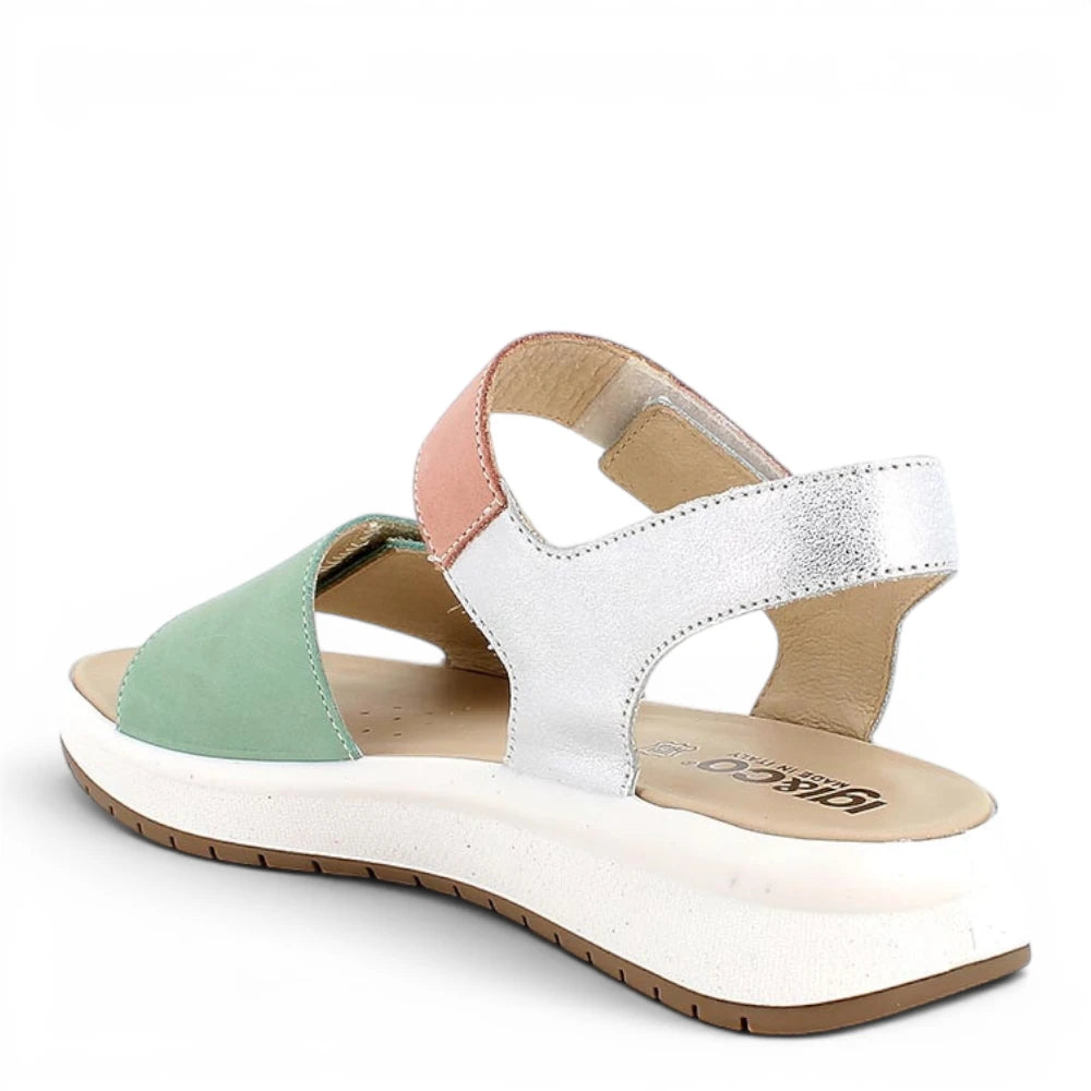 Sandalo Donna Igi&co con fascia regolabile in Pelle Verde - Argento - Rosa - Cinturino a strappo