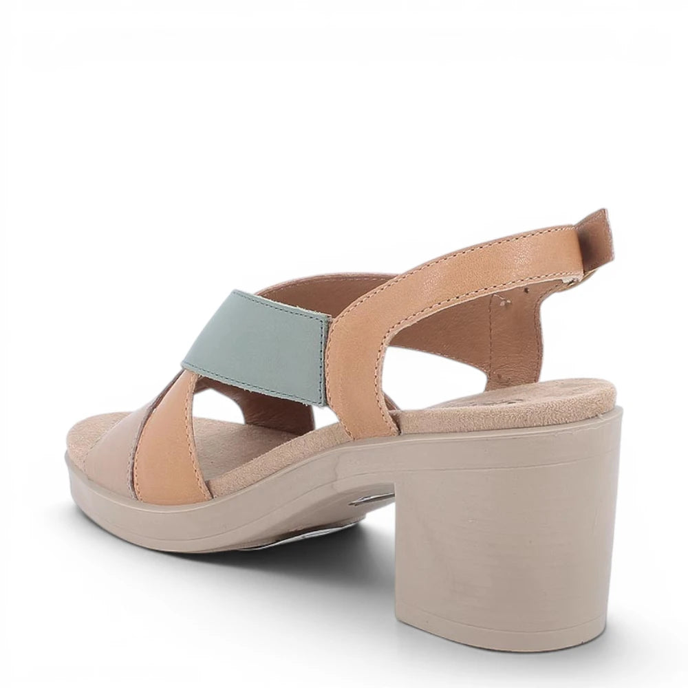 Sandalo Donna Igi&Co Fasce intrecciate in Pelle Beige - Cuoio - Verde con Tacco Largo