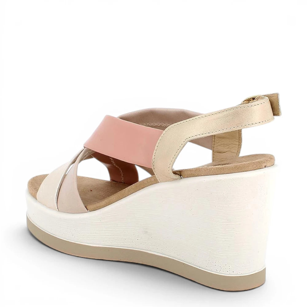 Sandalo Donna Igi&co Fasce incrociate in Pelle Nude - Platino - Beige e Zeppa Leggera