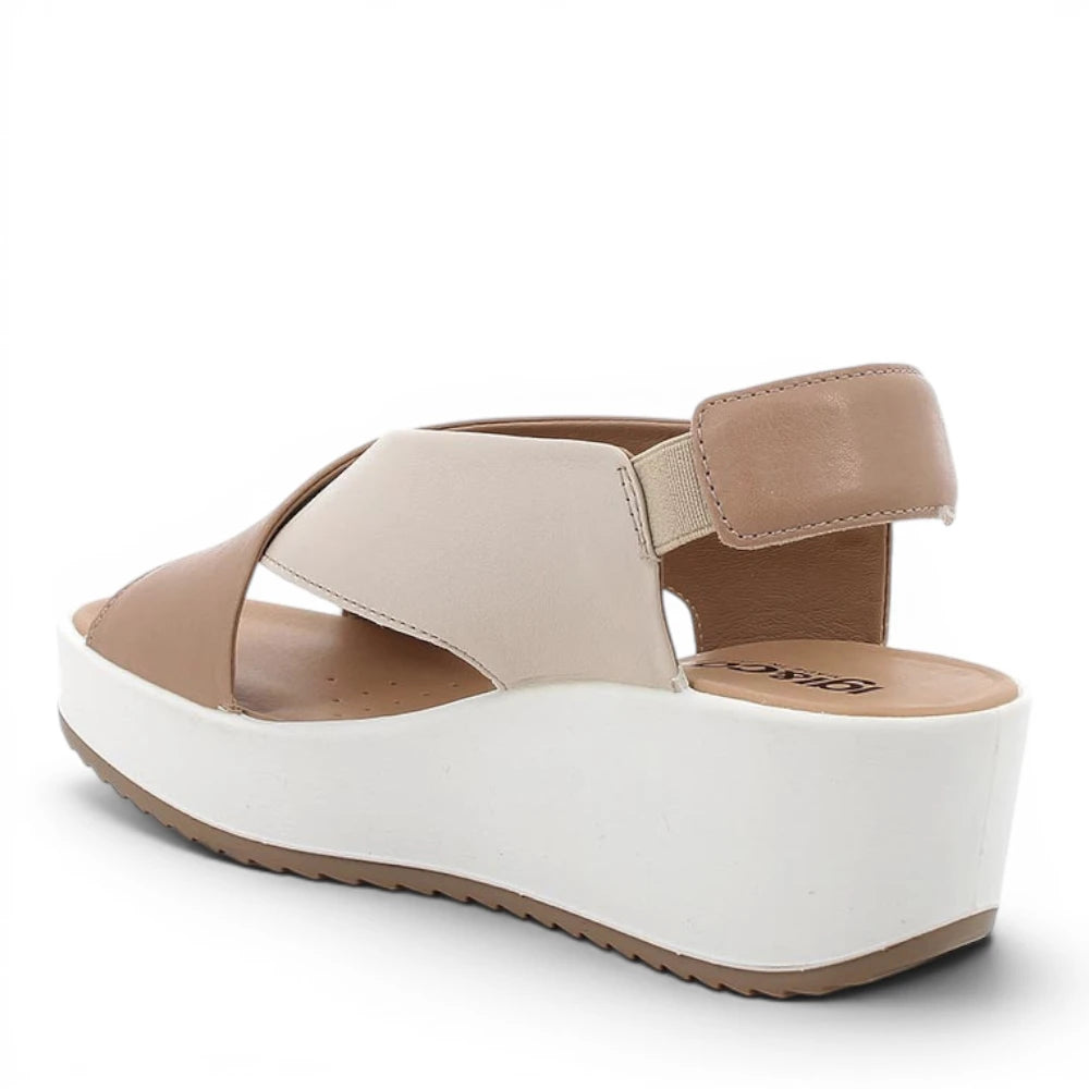 Sandalo Donna Igi&co con Zeppa e fasce Incrocio in pelle Fango/Panna - Cinturino Elastico