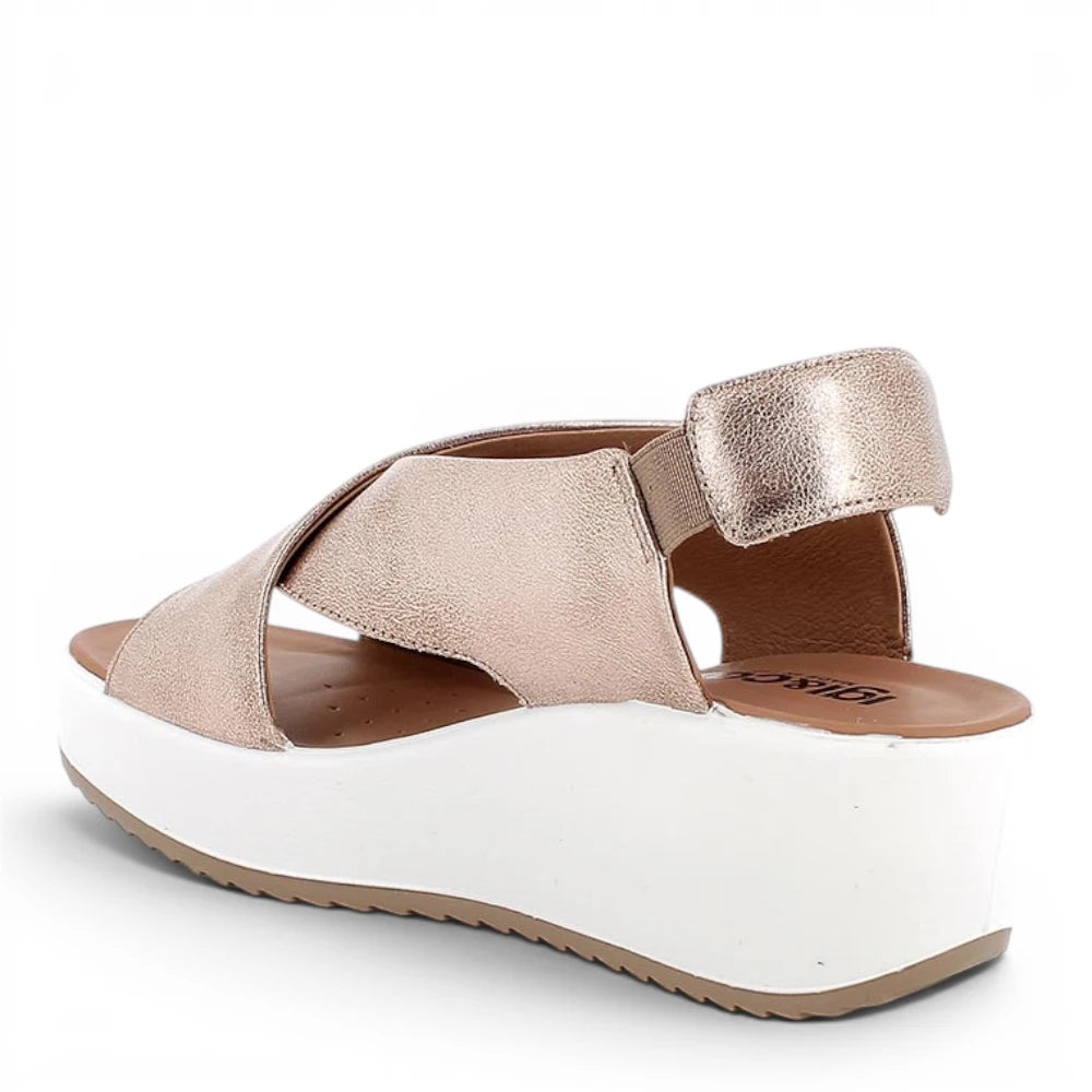 Sandalo Donna Igi&co con Zeppa e fasce Incrocio in Pelle Laminata Bronzo - Cinturino Elastico