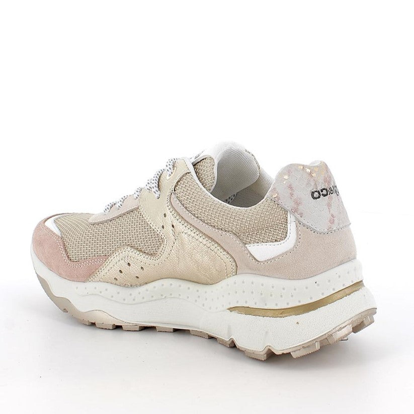 Sneakers Donna Igi&Co in Tessuto Beige e Pelle Rosa e Oro