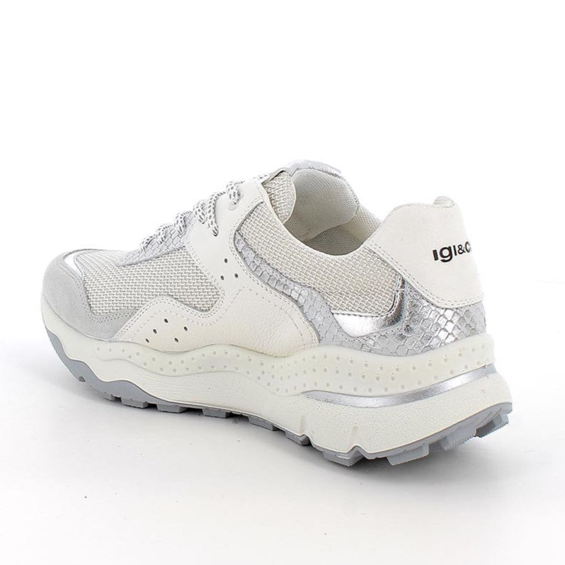 Sneakers Donna Igi&Co in Tessuto Ghiaccio e Pelle Perla e Bianco