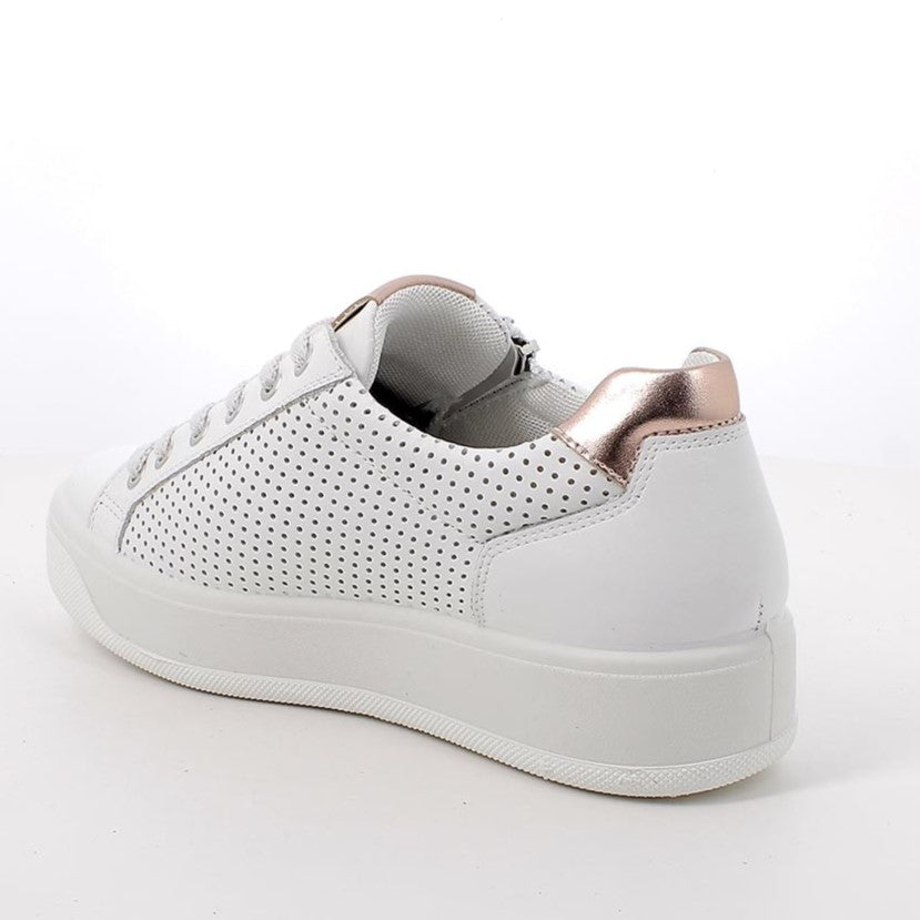 Sneakers Donna Igi&Co in Pelle traforata Bianco riporti Oro Rosa