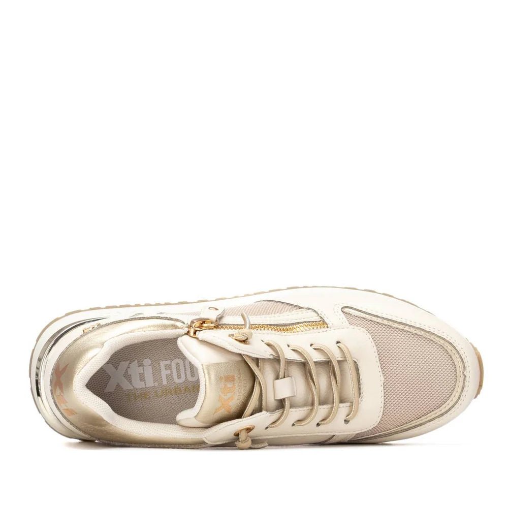 Sneakers Donna XTI Beige e Platino con Zeppa e Cerniera