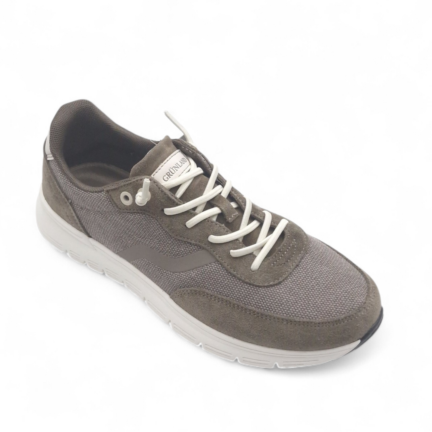 Sneaker Uomo Grunland in Tessuto e Pelle Fango - Calzata Facile con Lacci Elastici e Sottopiede Re-Soft