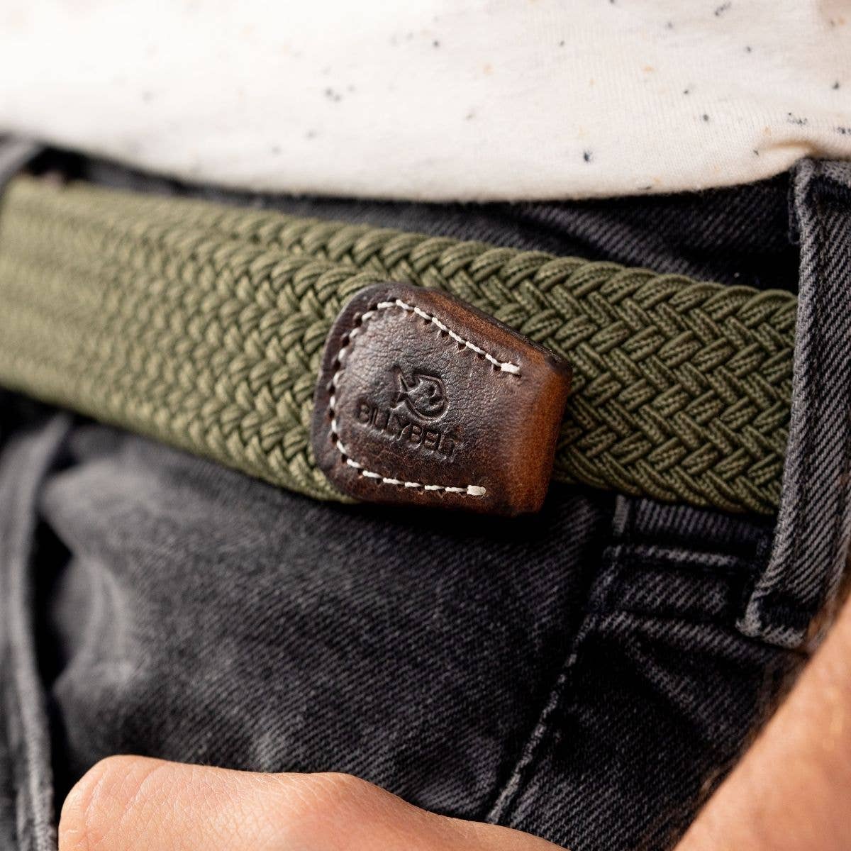 Cintura Intrecciata Elastica Verde Militare