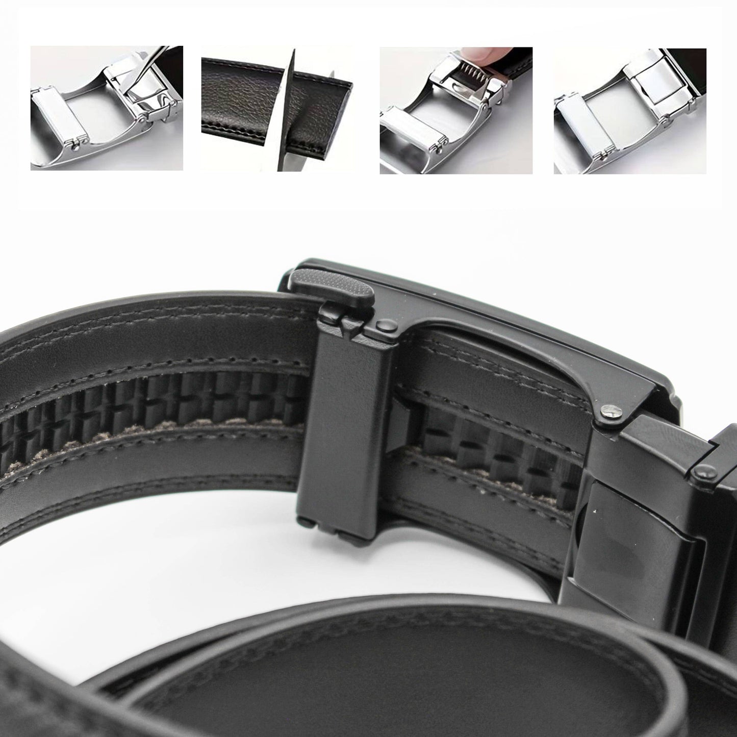 Cintura da uomo in pelle nero con fibbia automatica - larghezza 3,5 cm