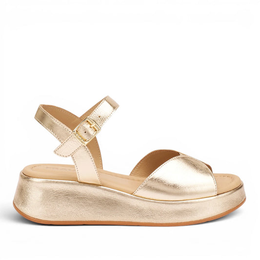 Sandalo Donna Frau in Pelle Laminata Platino - Zeppa Comoda e Stile Elegante