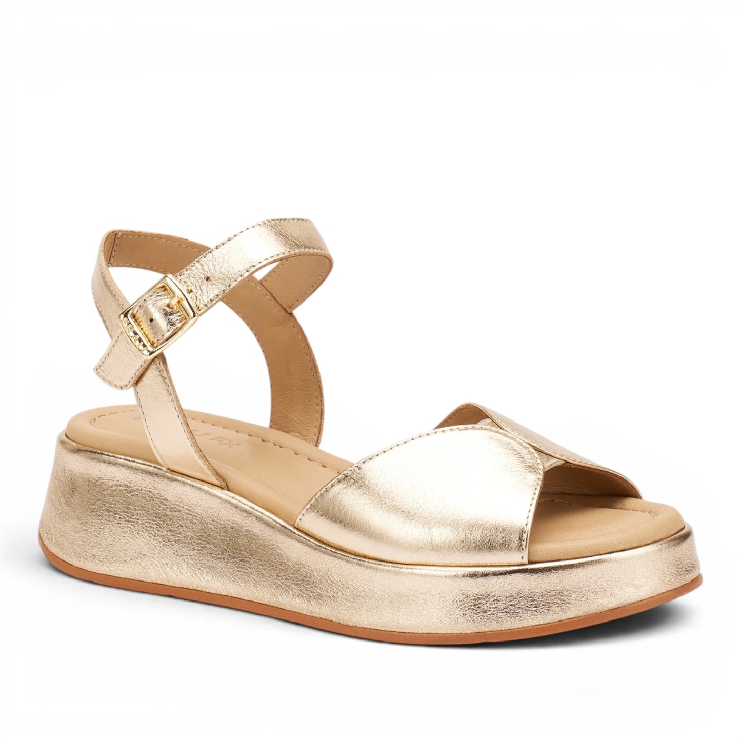 Sandalo Donna Frau in Pelle Laminata Platino - Zeppa Comoda e Stile Elegante