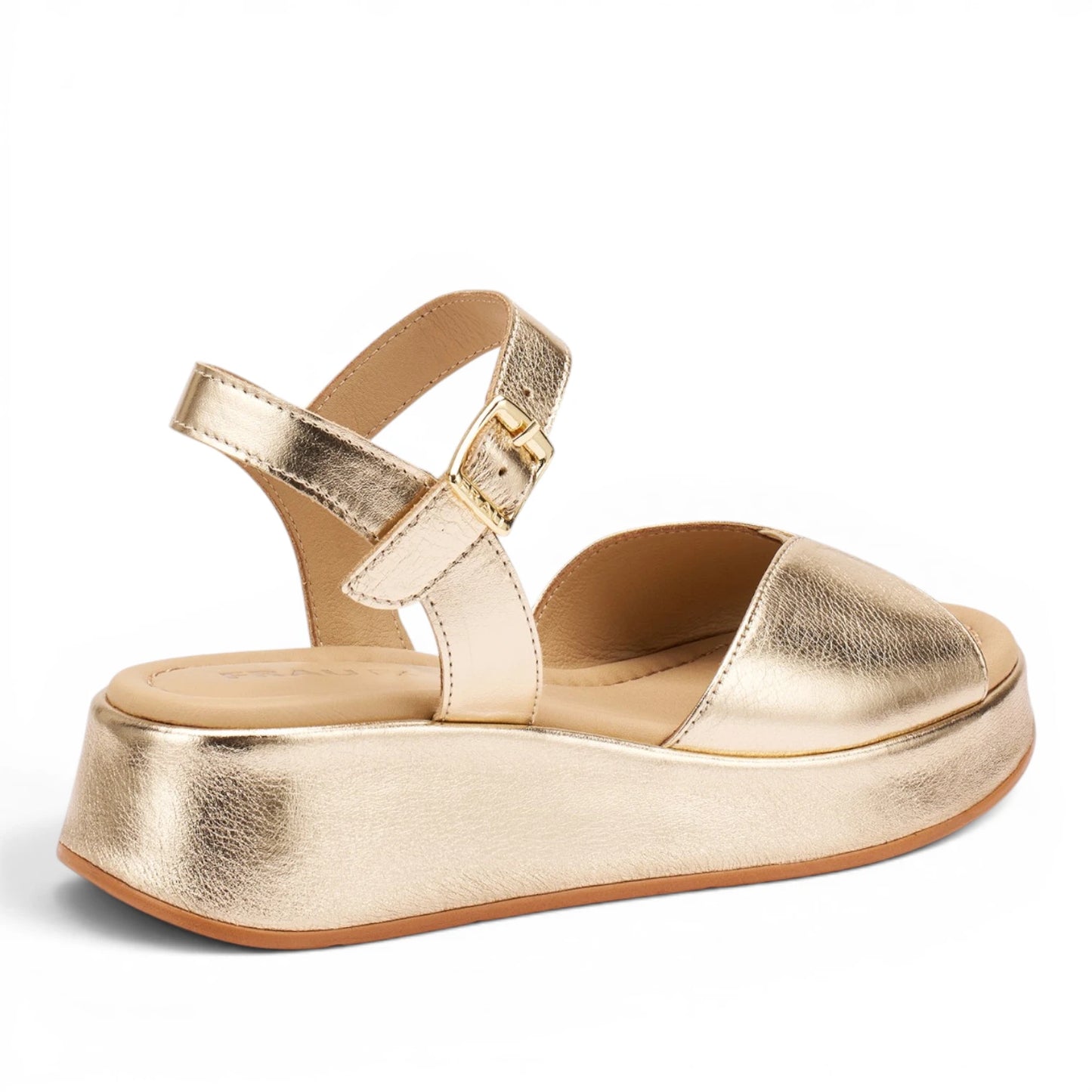 Sandalo Donna Frau in Pelle Laminata Platino - Zeppa Comoda e Stile Elegante