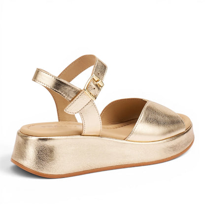 Sandalo Donna Frau in Pelle Laminata Platino - Zeppa Comoda e Stile Elegante