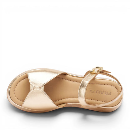 Sandalo Donna Frau in Pelle Laminata Platino - Zeppa Comoda e Stile Elegante