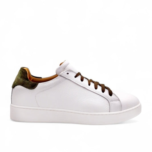 Sneaker Uomo in Pelle Bianco e riporto Verde