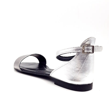 Sandalo Fascia Pelle Laminata Argento