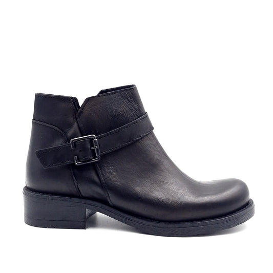 Stivaletto Donna con zip e fibbia in Pelle Nero