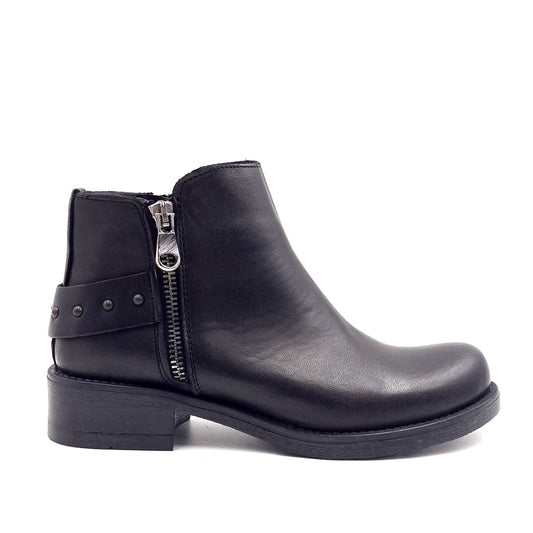 Stivaletto Donna con doppia zip e borchie in Pelle Nero