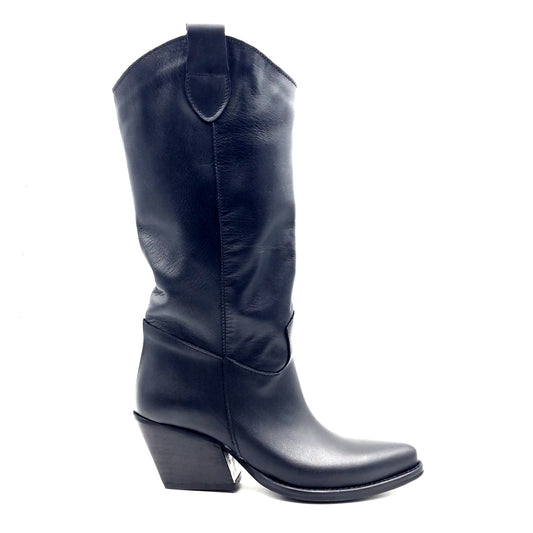 Stivale Donna Texano Tacco 70 in Pelle Nero