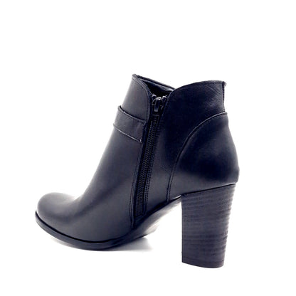 Stivaletto Donna con Tacco Fibbia in Pelle Nero