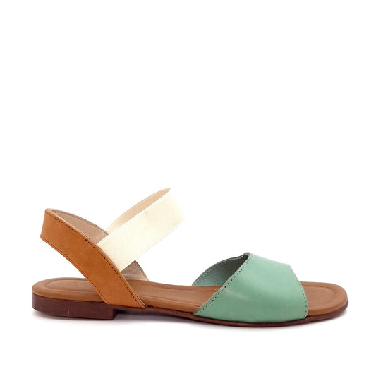 Sandalo Fascia Pelle Verde elastico Panna