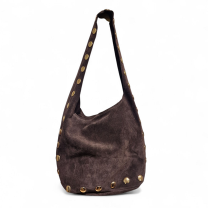 Borsa a Spalla Sacca in Pelle Scamosciata Borchiata Maury