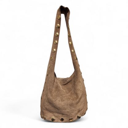 Borsa a Spalla Sacca in Pelle Scamosciata Borchiata Maury