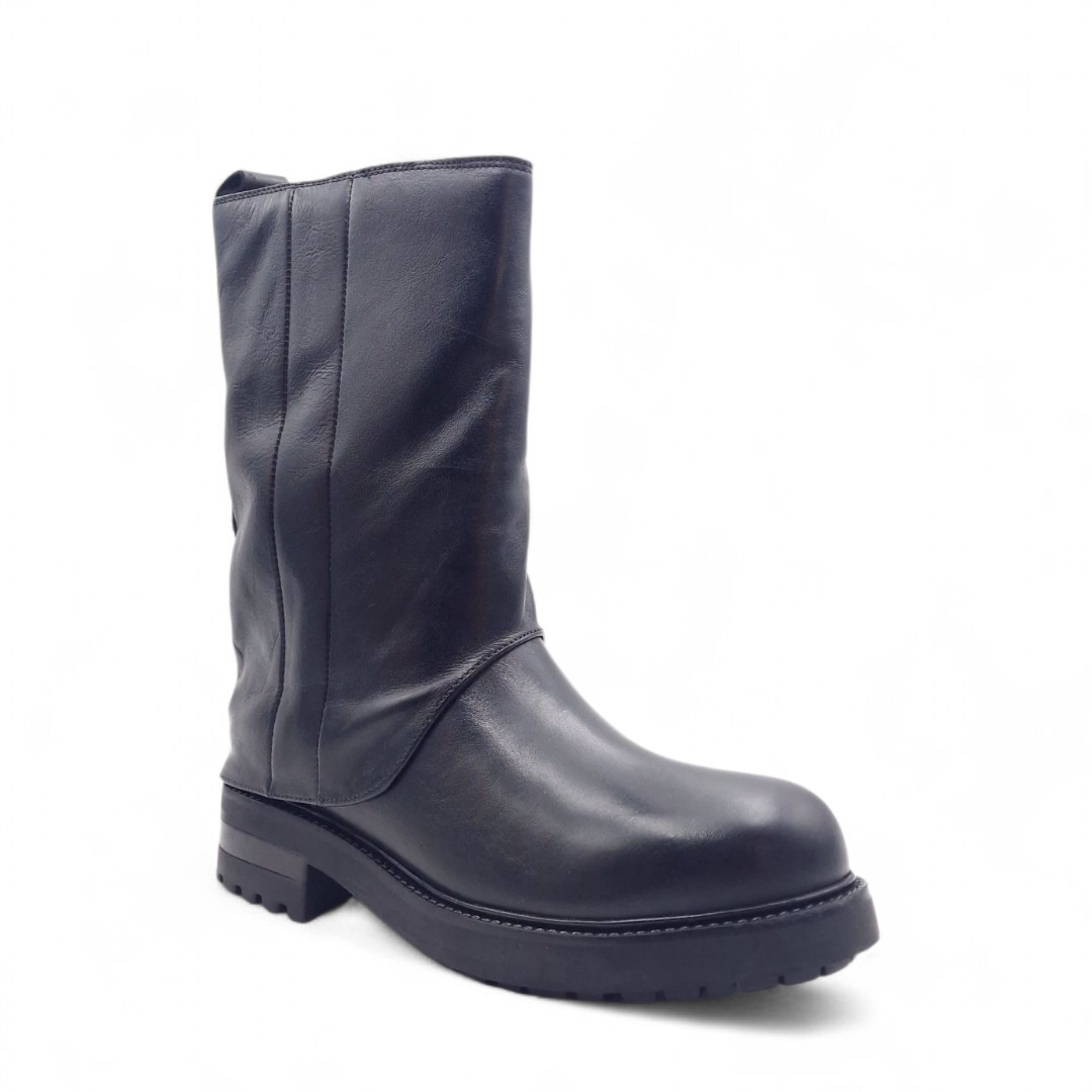 Mezzo Stivale Risvolto Donna in Pelle Nero