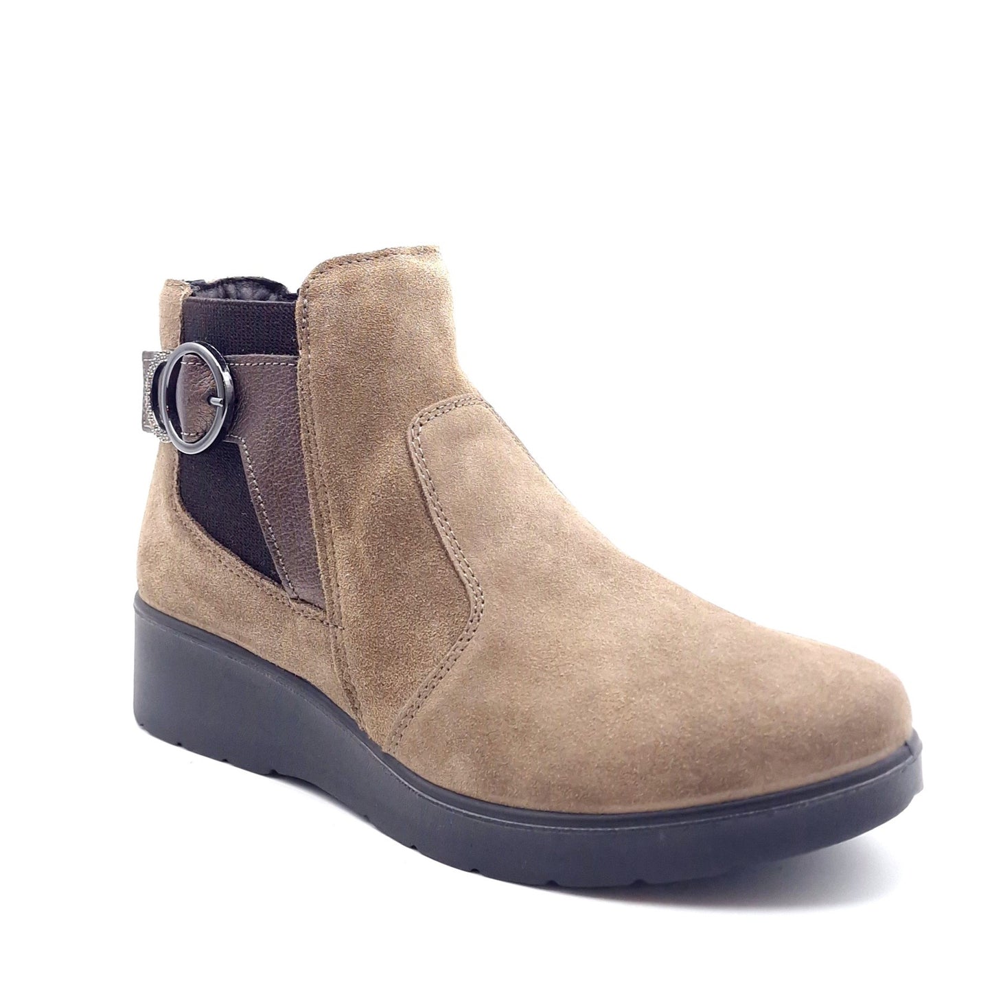 Stivaletto Donna Enval con Fibbietta in Pelle Scamosciata Fango