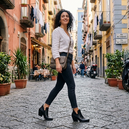 Tronchetto Donna Texano Scarpine Italiane in Pelle Nero