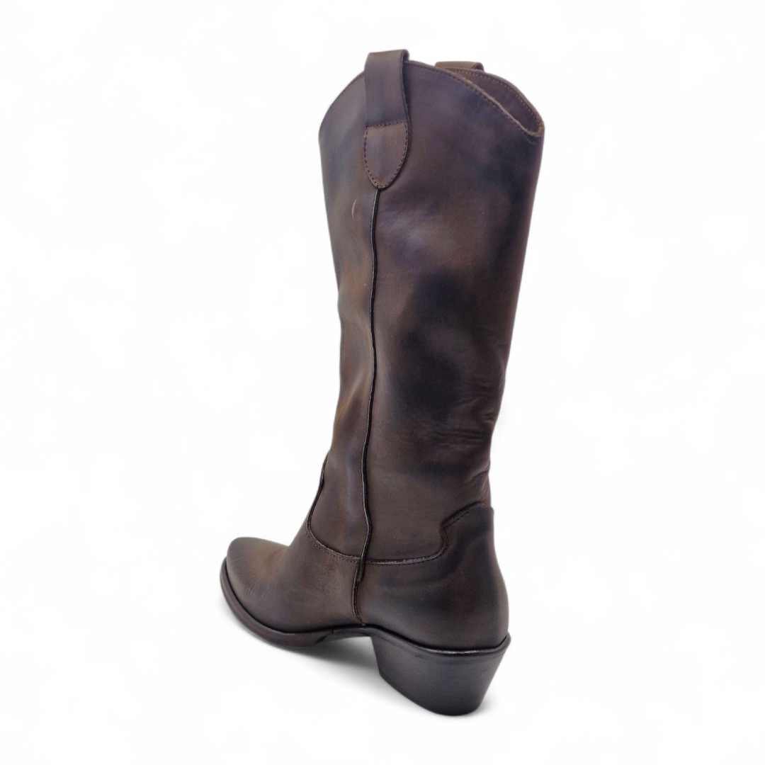 Stivale Donna Texano in Pelle Nabuk Marrone