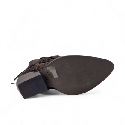 Mezzo Stivale Donna Texano con Frange in Pelle Scamosciata Marrone
