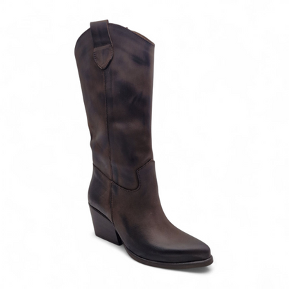 Stivale Donna Texano Tacco 70 in Pelle Nabuk Marrone