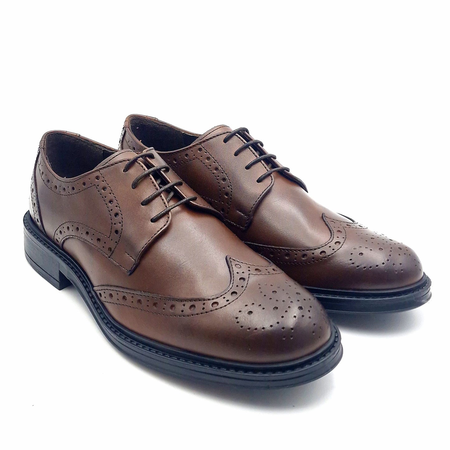 Derby Uomo Monogramma Scarpine Italiane in Pelle Cuoio