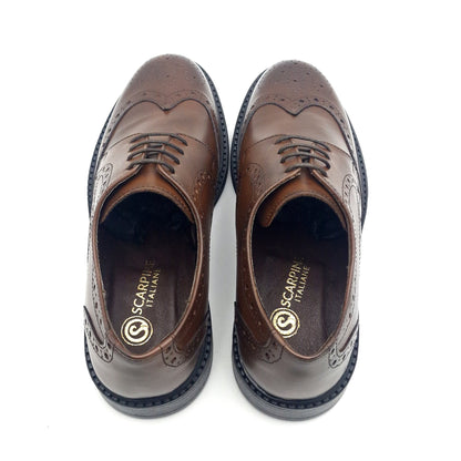 Derby Uomo Monogramma Scarpine Italiane in Pelle Cuoio