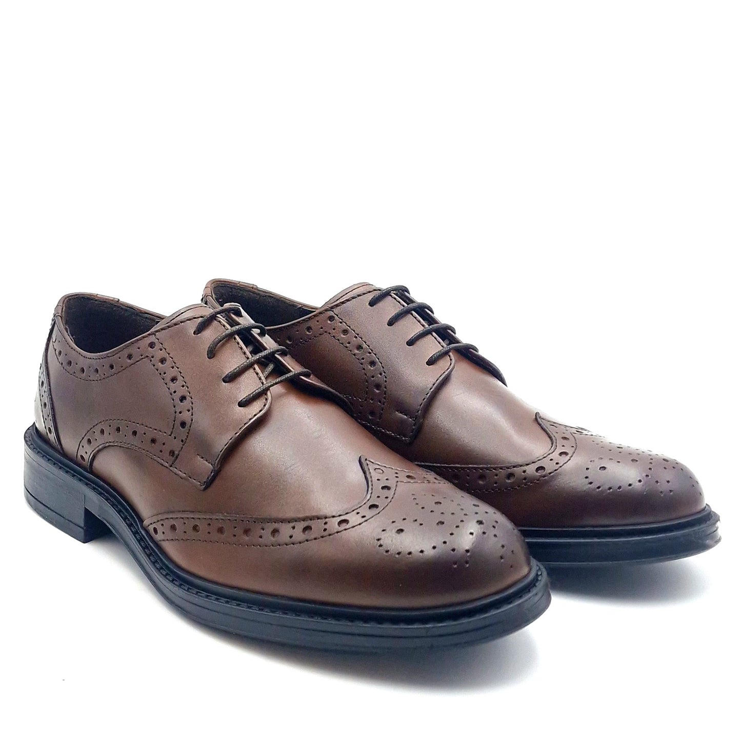 Derby Uomo Monogramma Scarpine Italiane in Pelle Cuoio