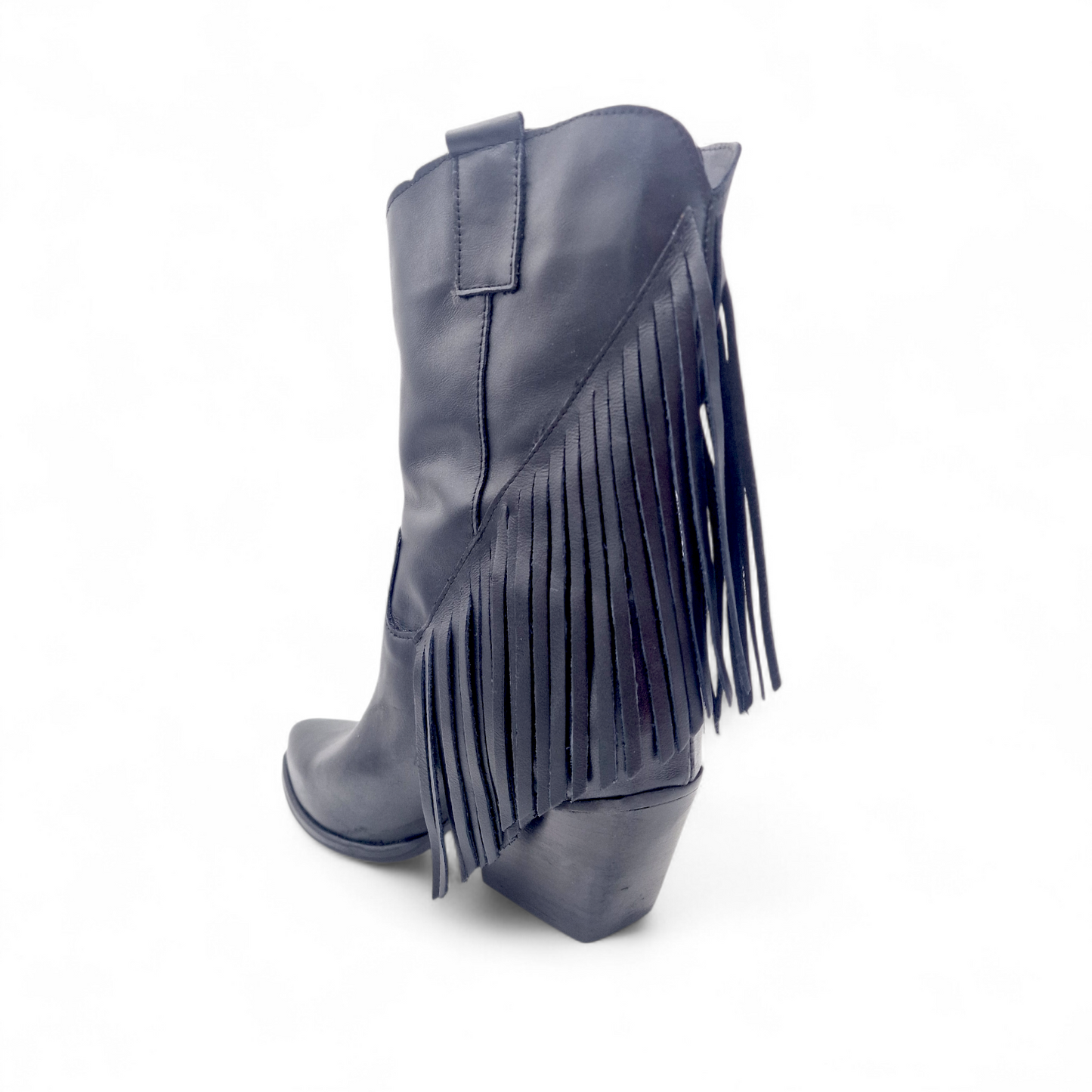 Mezzo Stivale Donna Texano con Frange in Pelle Nero