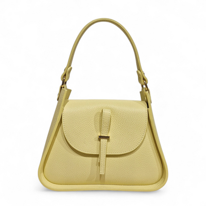Borsa donna trapezoidale in pelle dollaro con manico e tracolla regolabile, design moderno artigianale Made in Italy