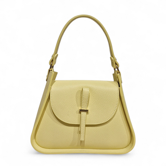 Borsa donna trapezoidale in pelle dollaro con manico e tracolla regolabile, design moderno artigianale Made in Italy