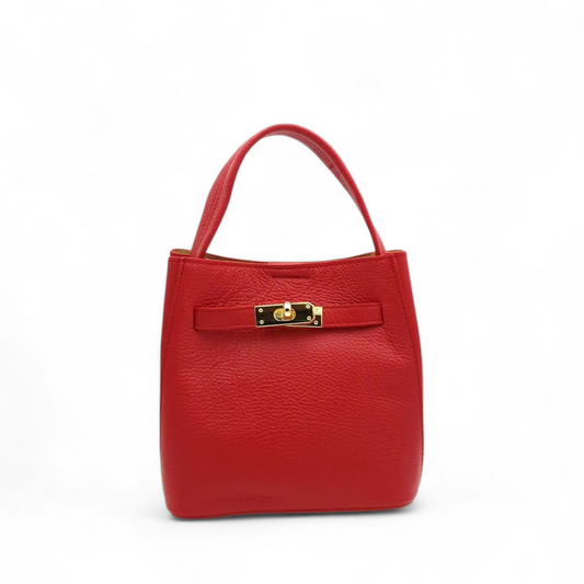 Borsa a Mano Petit in Pelle Dollaro - Mini Bag Artigianale con Chiusura Girevole e Tracolla Removibile
