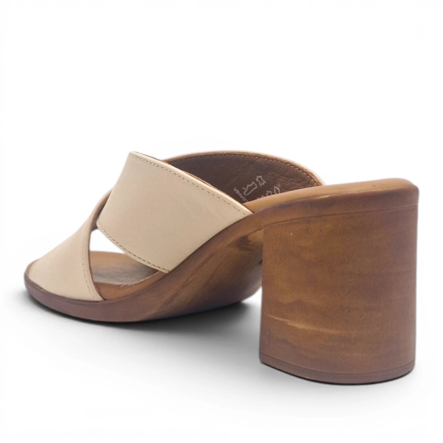 Sandalo Scalzato Donna Fasce incrocio in Pelle Beige con tacco largo e Sottopiede Imbottito Morbido - Comodità ed Eleganza