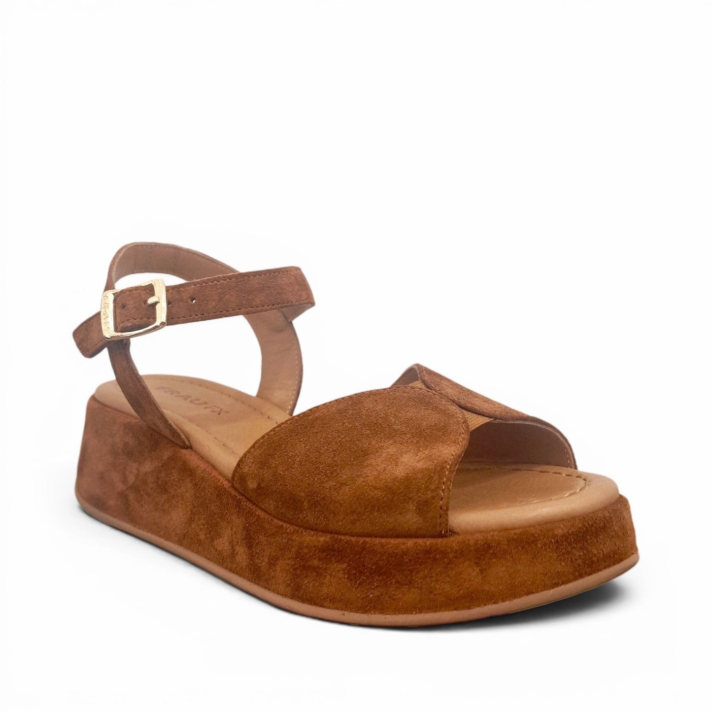 Sandalo Donna Frau in Pelle Scamosciata Cuoio - Zeppa Comoda e Stile Elegante