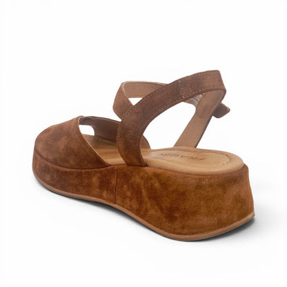 Sandalo Donna Frau in Pelle Scamosciata Cuoio - Zeppa Comoda e Stile Elegante