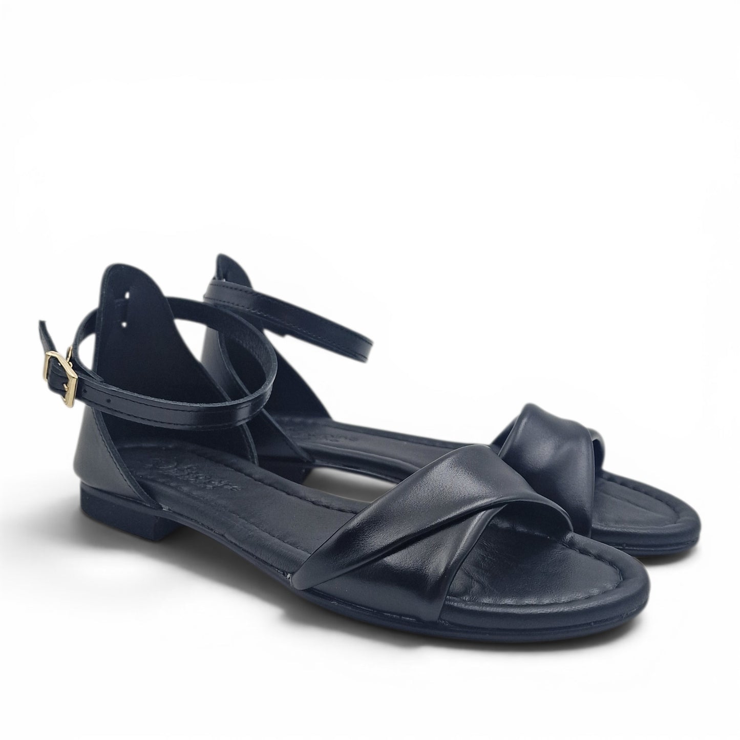 Sandalo Donna Scarpine Italiane Risvolto in Pelle Nero con Sottopiede Imbottito