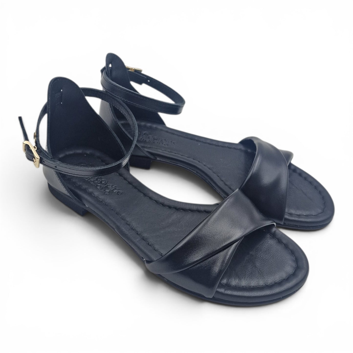 Sandalo Donna Scarpine Italiane Risvolto in Pelle Nero con Sottopiede Imbottito