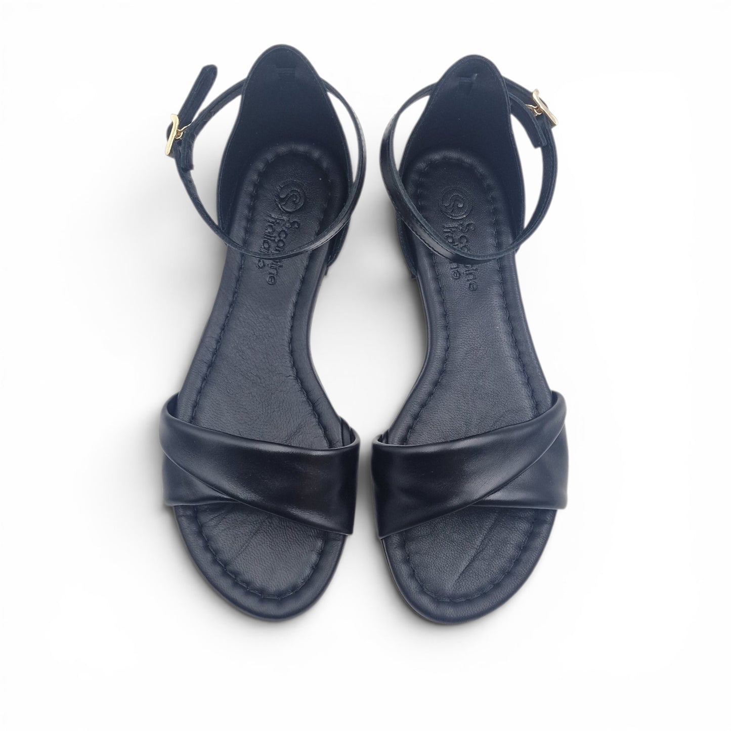 Sandalo Donna Scarpine Italiane Risvolto in Pelle Nero con Sottopiede Imbottito