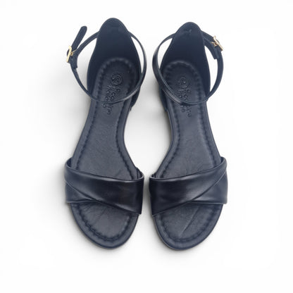 Sandalo Donna Scarpine Italiane Risvolto in Pelle Nero con Sottopiede Imbottito