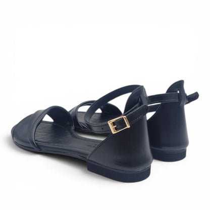 Sandalo Donna Scarpine Italiane Risvolto in Pelle Nero con Sottopiede Imbottito